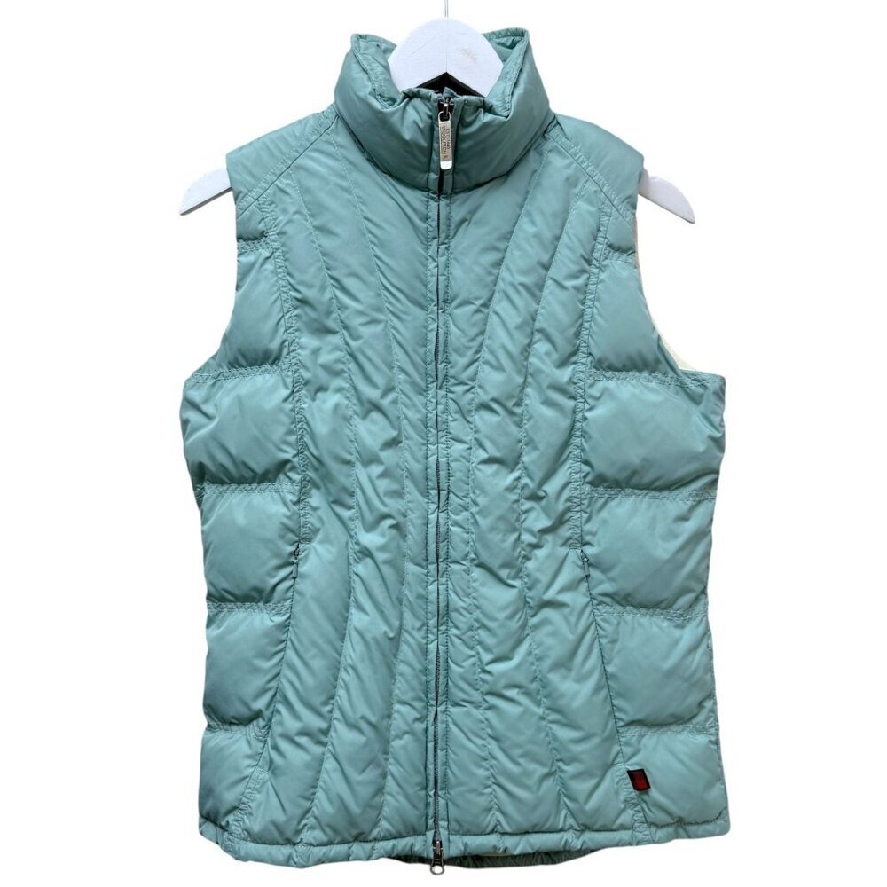 WOOLRICH Womens Puffer Vest Size Small Seafoam Green Jacket Zip Front Ski Snow